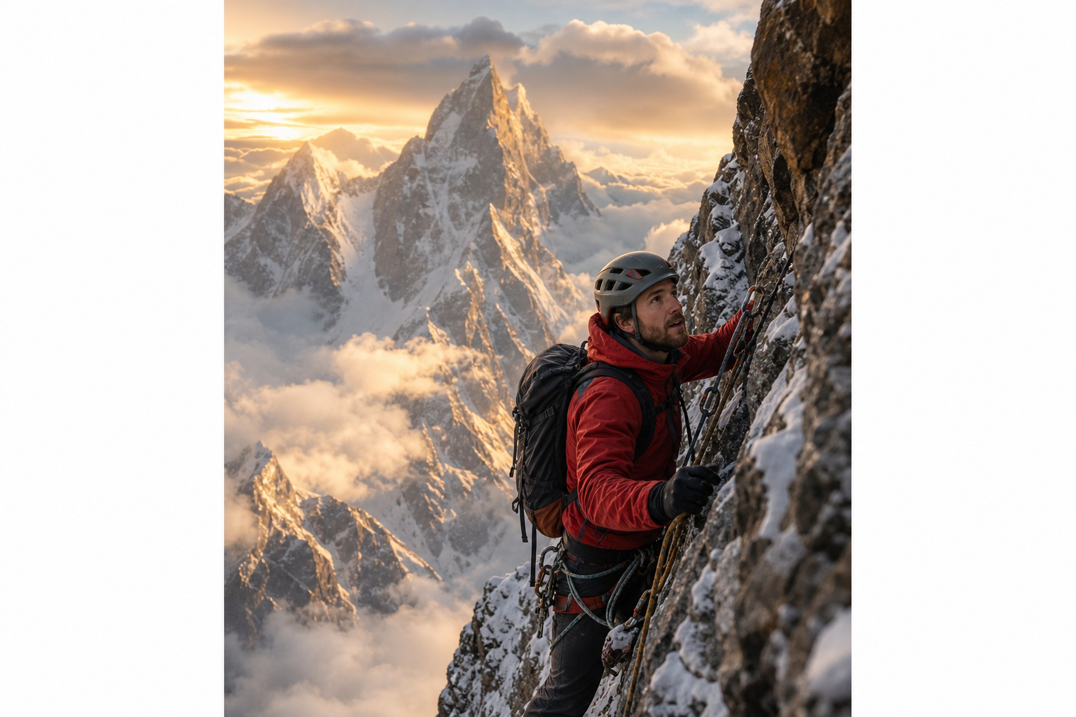 Rock climber scaling a Himalayan cliff face